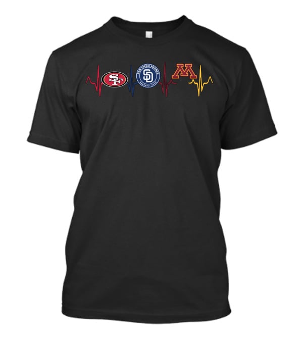 San Francisco 49ers San Diego Padres Minnesota Gophers Heartbeat T-Shirt
