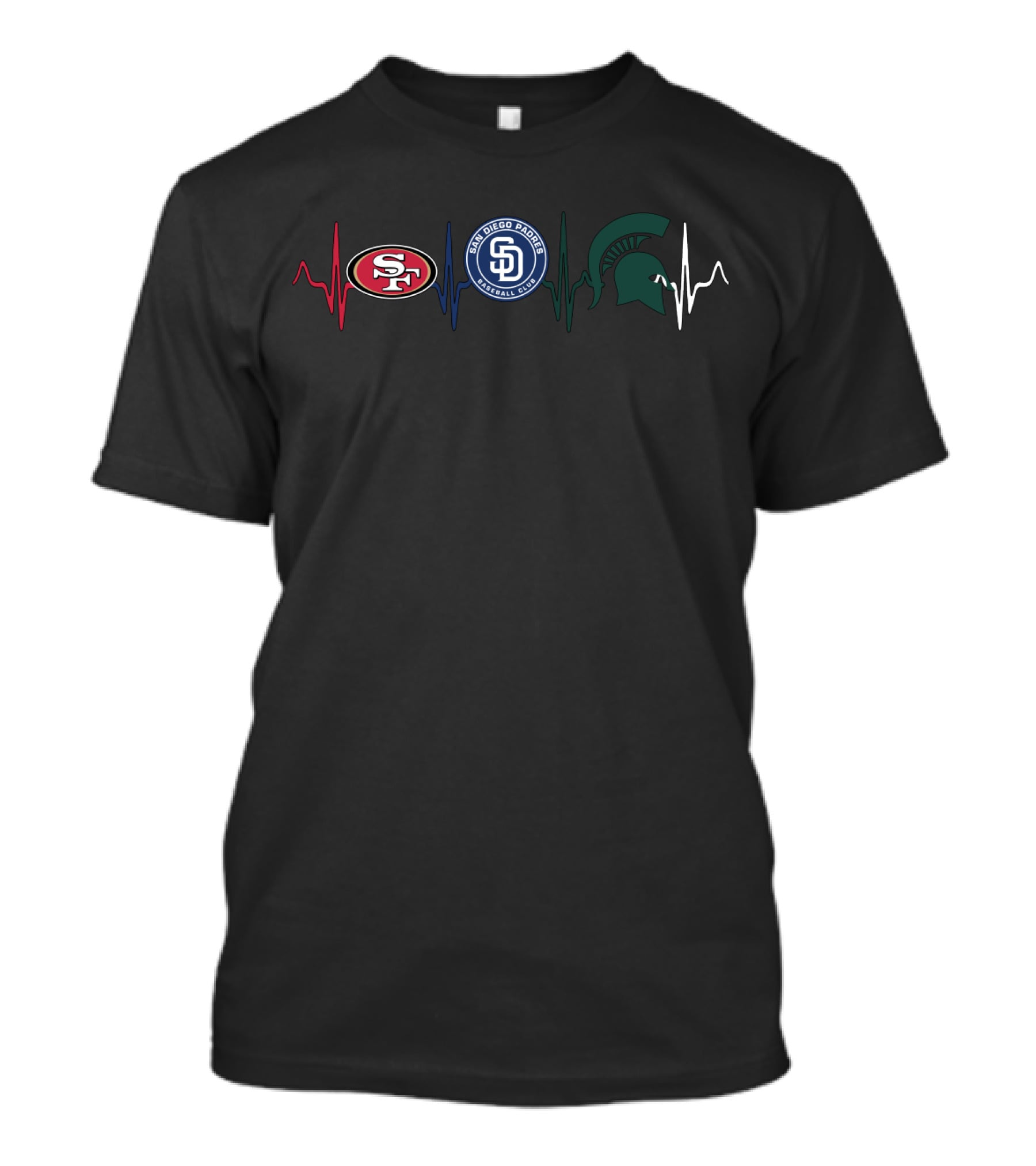Heartbeats For San Francisco 49ers San Diego Padres Michigan State Spartans Mss T-Shirt