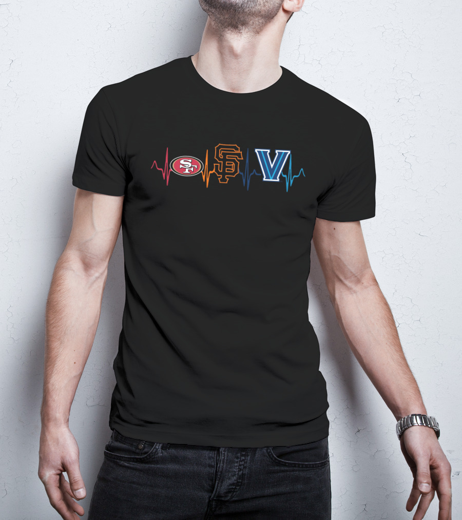 San Francisco 49ers Giants Villanova Wildcats Heartbeat T-Shirt