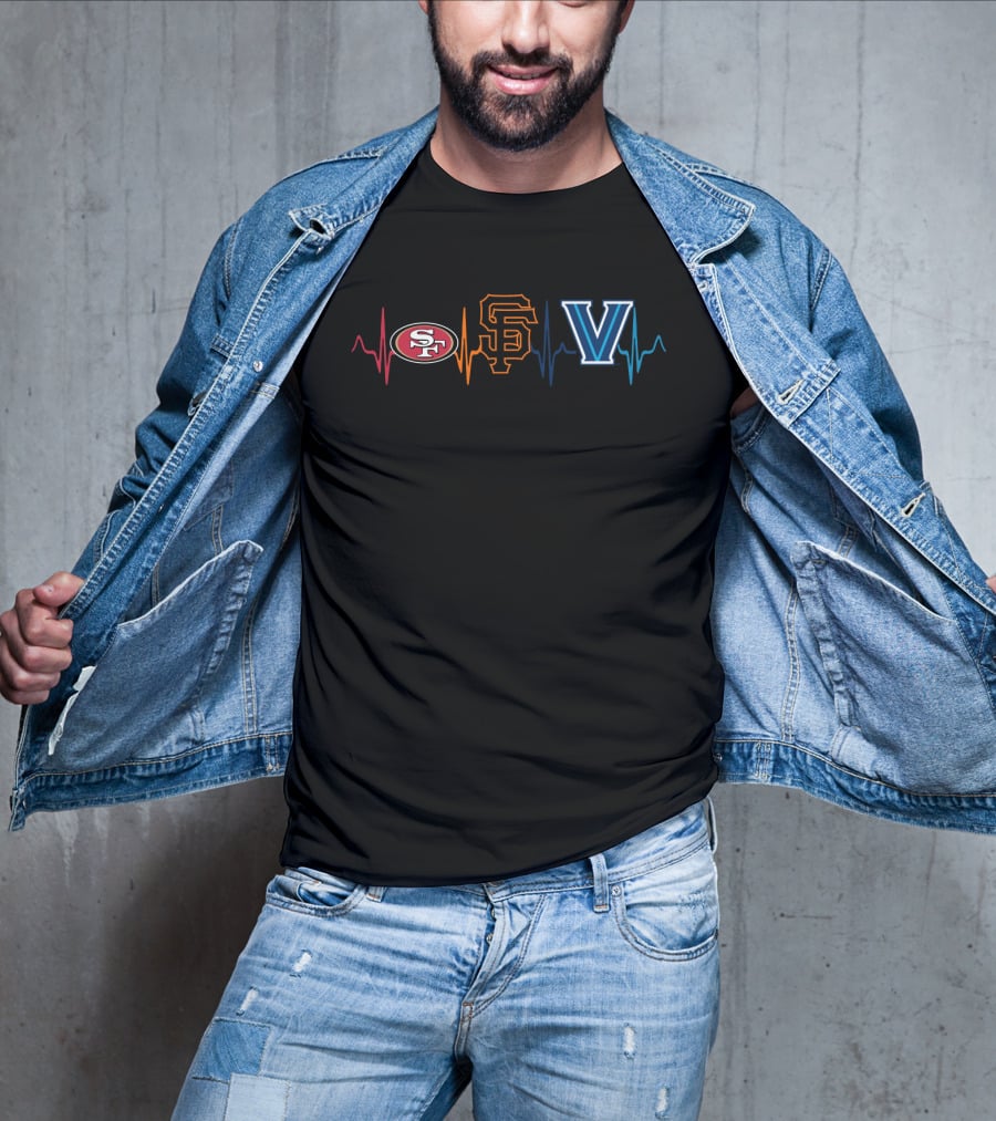 San Francisco 49ers Giants Villanova Wildcats Heartbeat T-Shirt