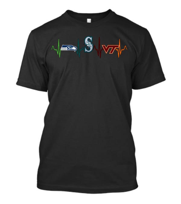 Love Seahawks Mariners Vt Hokies Heartbeat T-Shirt