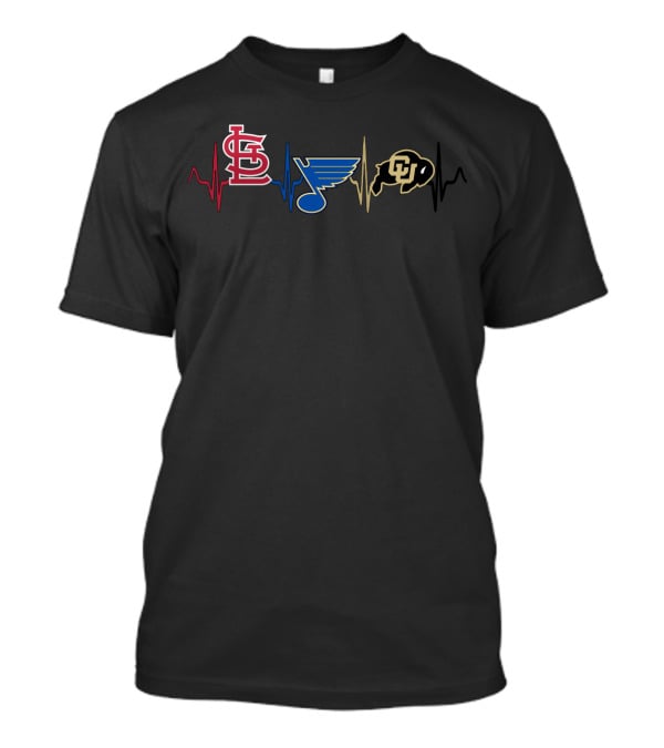 Love St. Louis Cardinals Blues Colorado Buffaloes Heartbeat T-Shirt