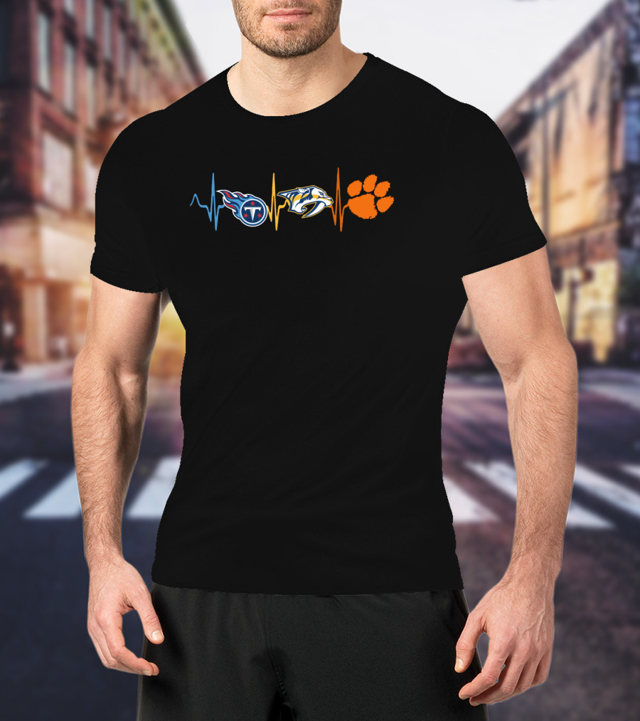 Tennessee Titans Nashville Predators Clemson Tigers Heartbeat T-Shirt