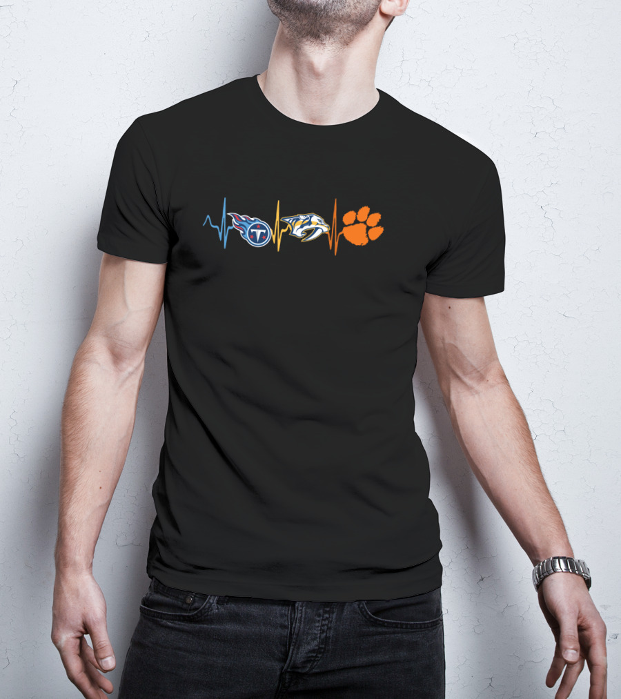 Tennessee Titans Nashville Predators Clemson Tigers Heartbeat T-Shirt