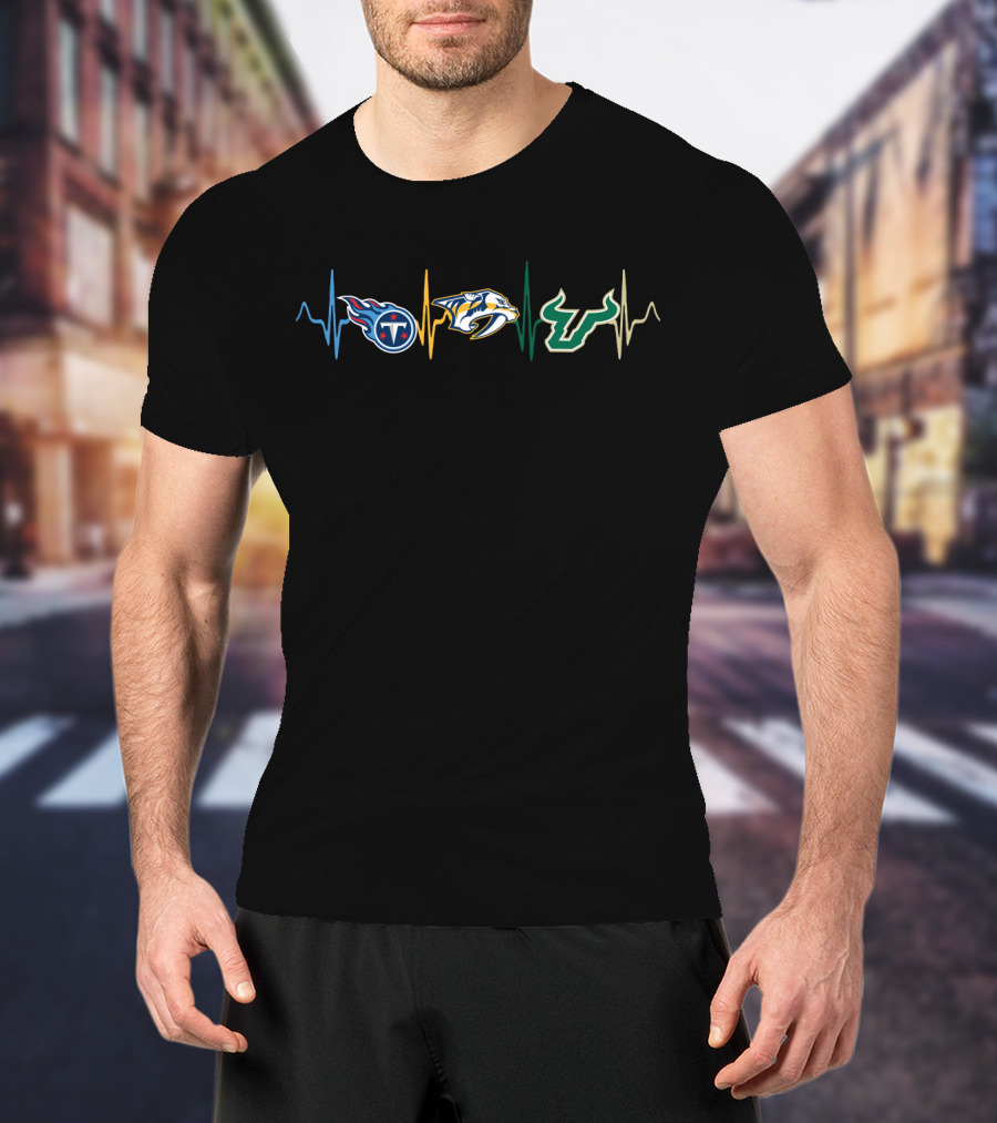 Tennessee Titans Nashville Predators Usf Bulls Heartbeat Love Sfb T-Shirt