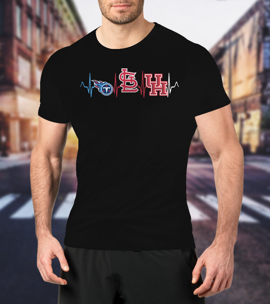 Titans St. Louis Cardinals Houston Cougars Heartbeat Logo Combination T-Shirt