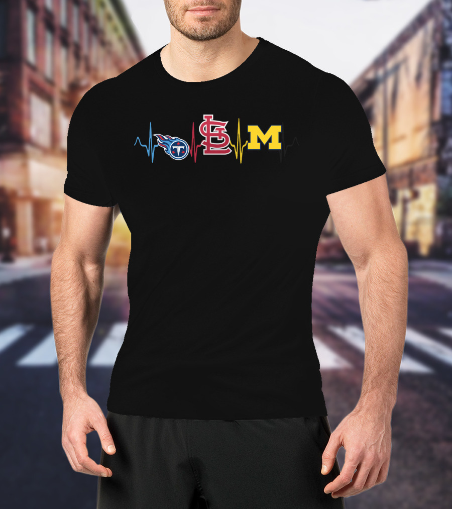 Tennessee Titans St. Louis Cardinals Michigan Wolverines Heartbeat T-Shirt