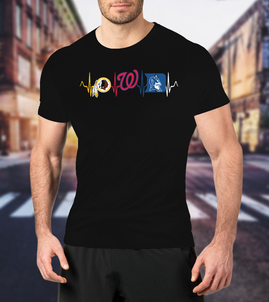 Redskins Nationals Dbd Logos With Heartbeat Line T-Shirt