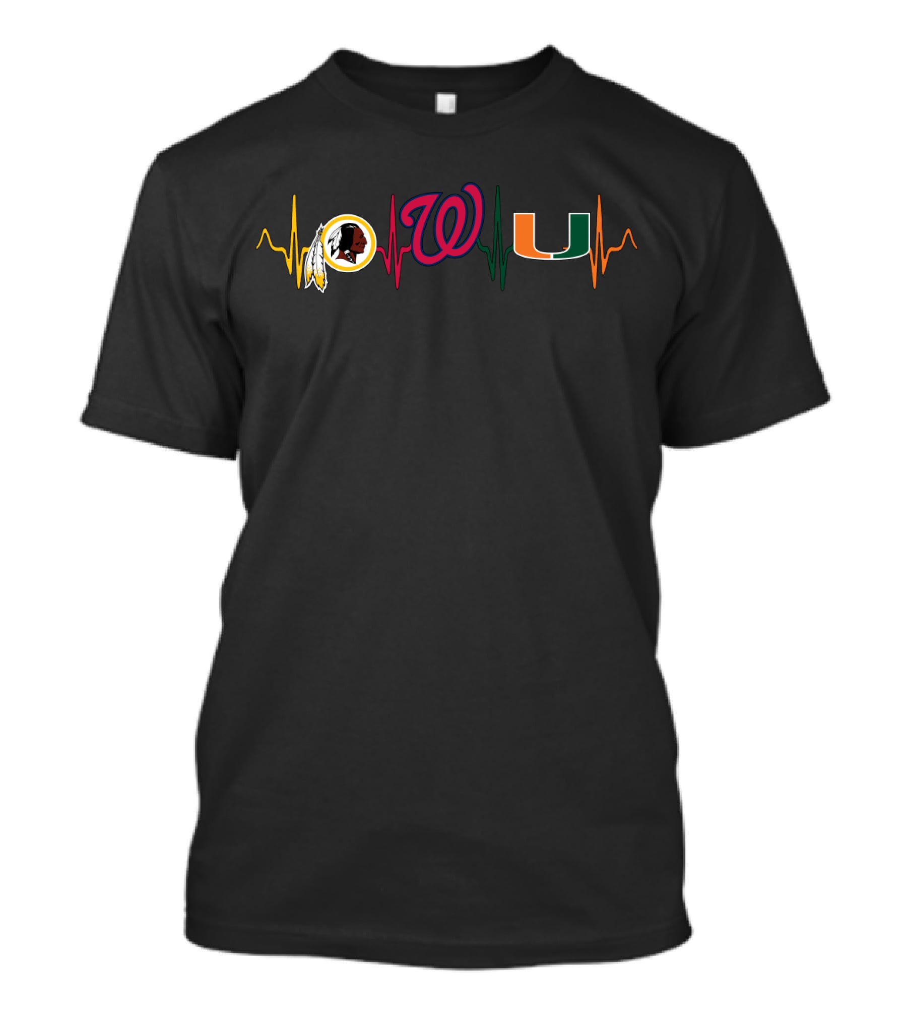 Love Redskins Nationals Miami Hurricanes Heartbeat T-Shirt