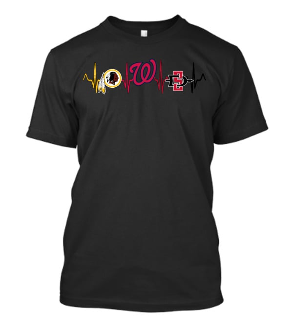 Love Washington Redskins Nationals Sdsa Heartbeat Logos T-Shirt