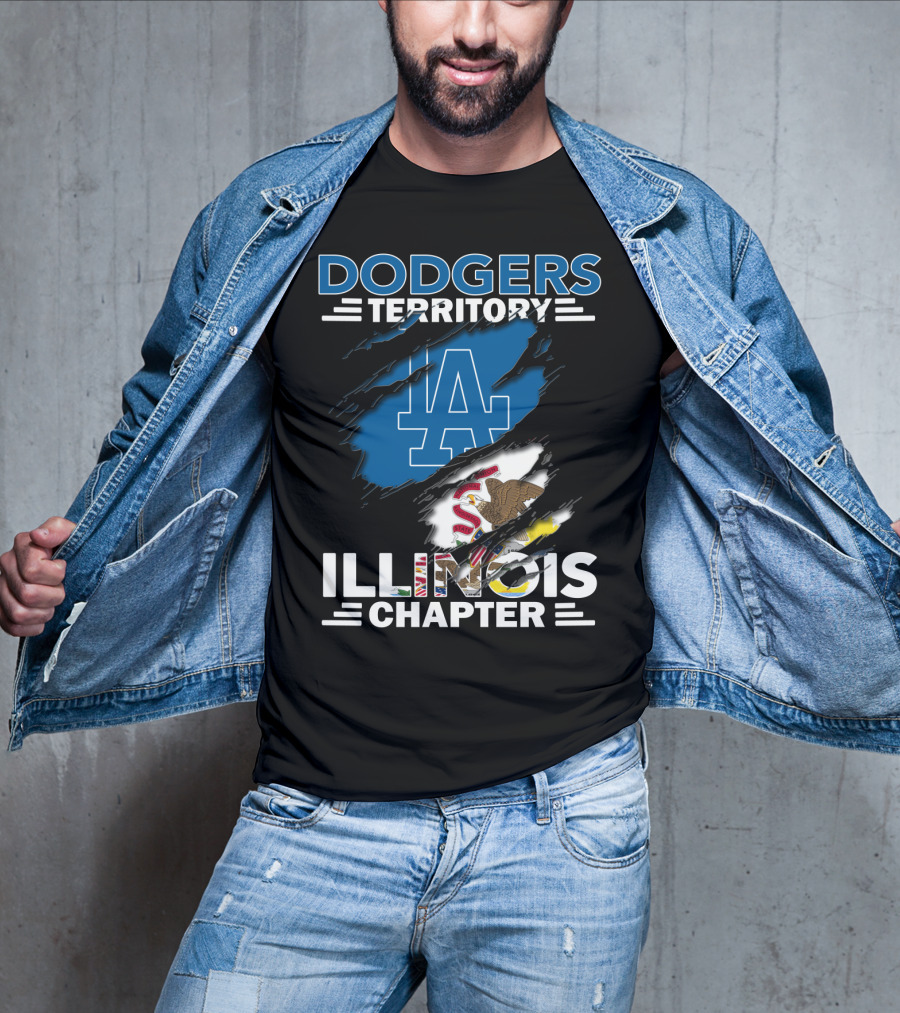 Dodgers Territory Illinois Chapter LA Logo And Illinois Flag Emblem T-Shirt