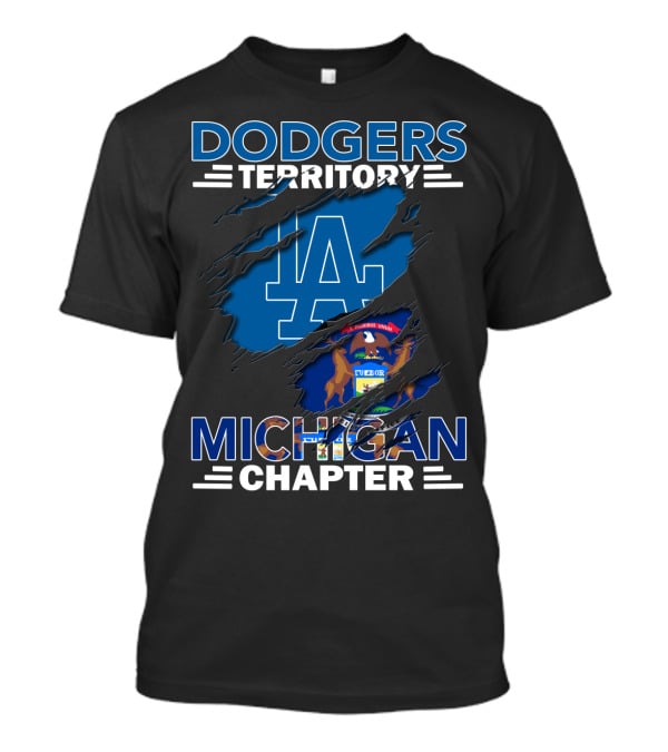 Dodgers Territory Michigan Chapter La Logo And Michigan Flag T-Shirt