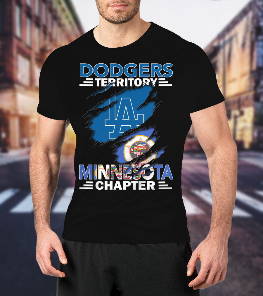 Dodgers Territory Minnesota Chapter LA Logo With Minnesota State Flag Elements T-Shirt