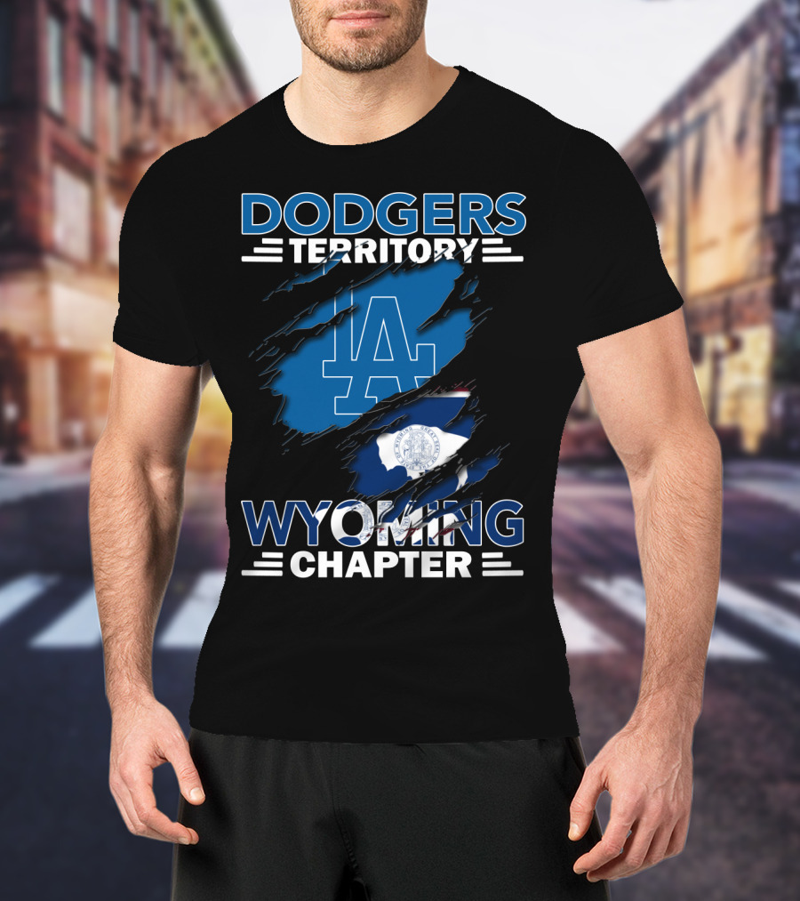 Dodgers Territory Wyoming Chapter LA Logo Buffalo Flag T-Shirt