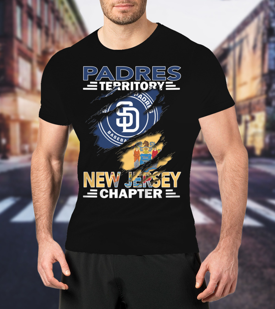 Padres Territory New Jersey Chapter SD Baseball Logo And State Flag Elements T-Shirt