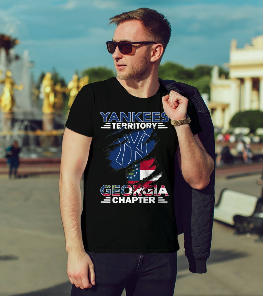 Yankees Territory Georgia Chapter With Flag And Logo Background T-Shirt