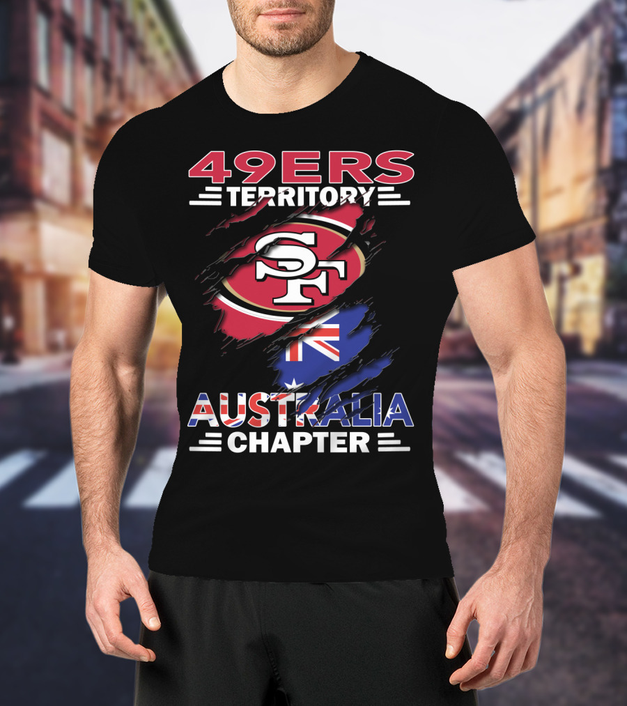 49ers Territory Australia Chapter SF Logo With Australian Flag Background T-Shirt