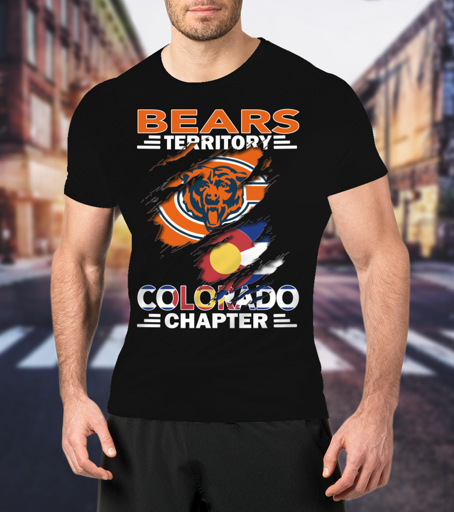 Bears Territory Colorado Chapter Chicago Bears Logo And Colorado Flag T-Shirt