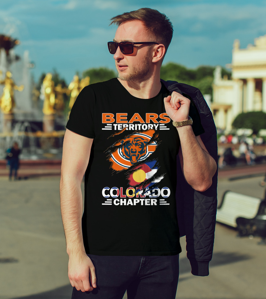 Bears Territory Colorado Chapter Chicago Bears Logo And Colorado Flag T-Shirt