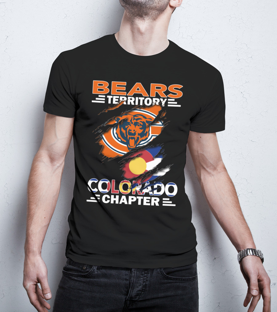 Bears Territory Colorado Chapter Chicago Bears Logo And Colorado Flag T-Shirt
