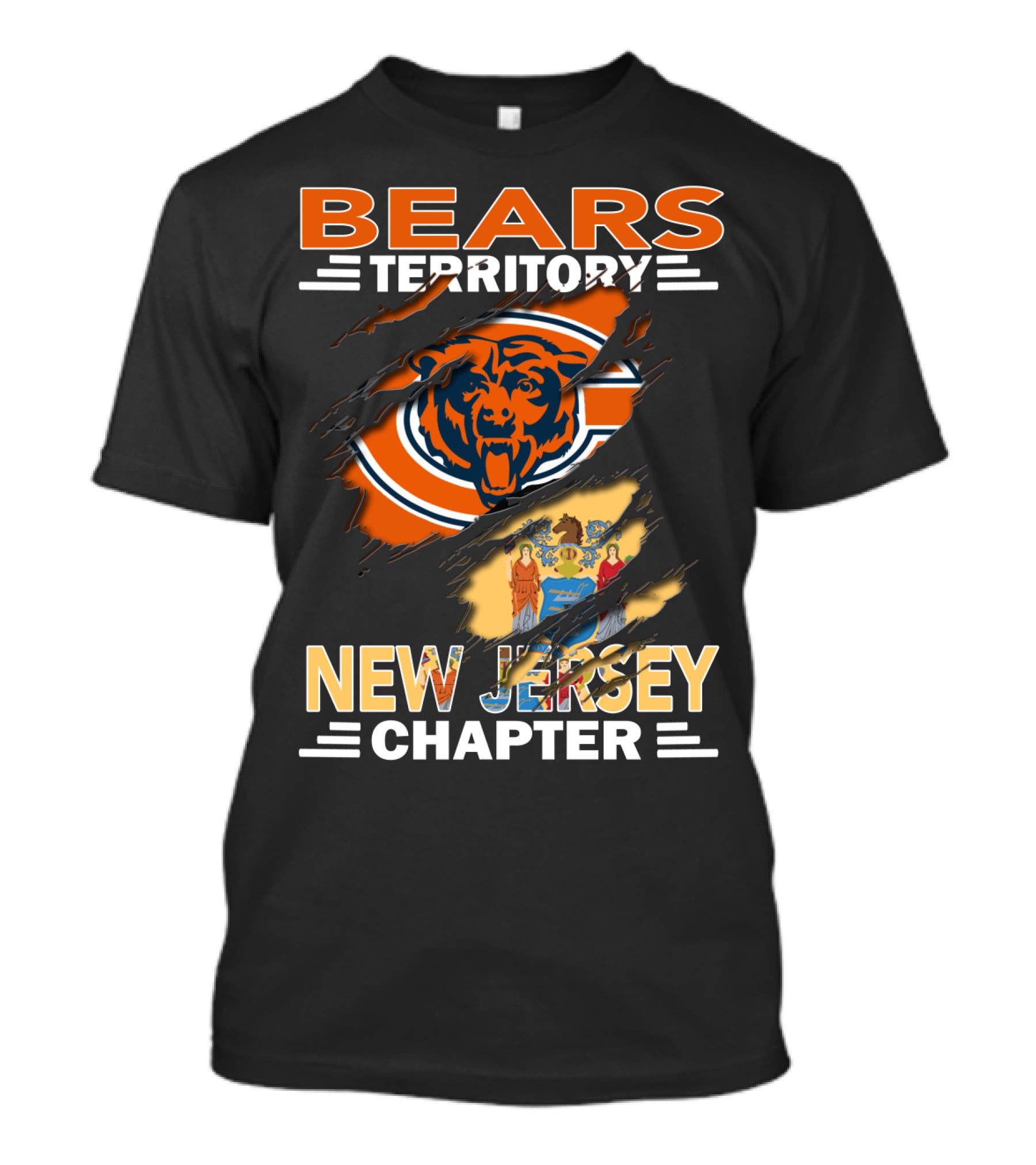 Bears Territory New Jersey Chapter Chicago Bears Logo And State Flag Integration T-Shirt