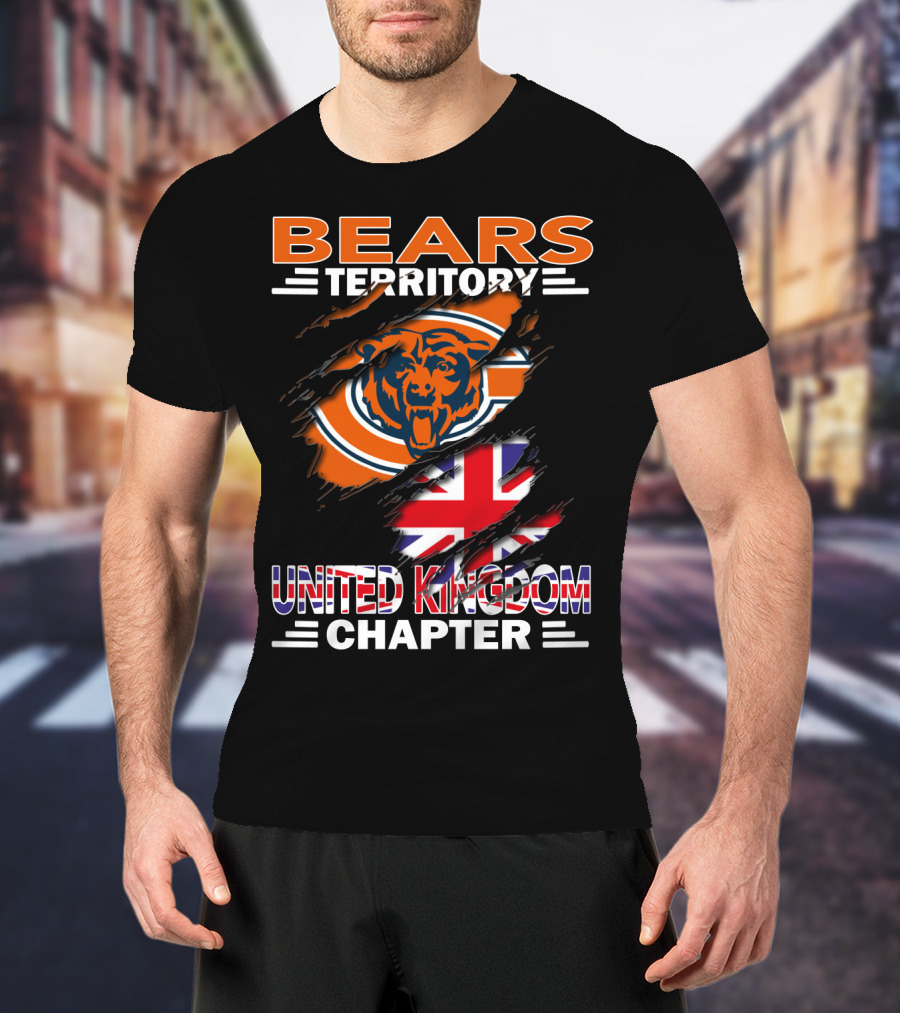 Bears Territory United Kingdom Chapter NFL Fan Club Logo With Union Jack And Bear Emblem T-Shirt
