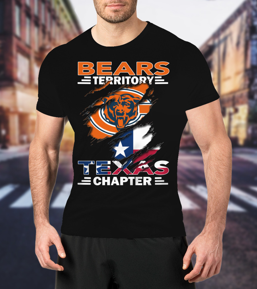 Bears Territory Texas Chapter Chicago Bears Logo Ripped Texas Flag T-Shirt