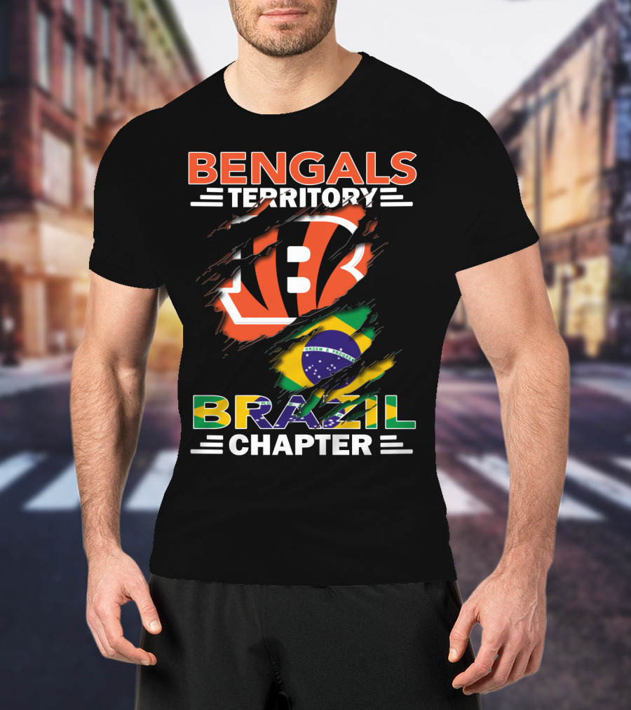 Bengals Territory Brazil Chapter NFL Fan Club Brazilian Flag And Football T-Shirt