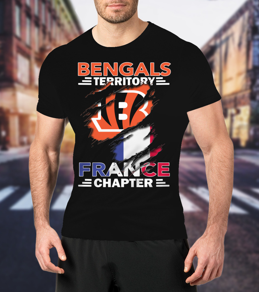 Bengals Territory France Chapter Iconic B Logo With Tricolor Flag T-Shirt