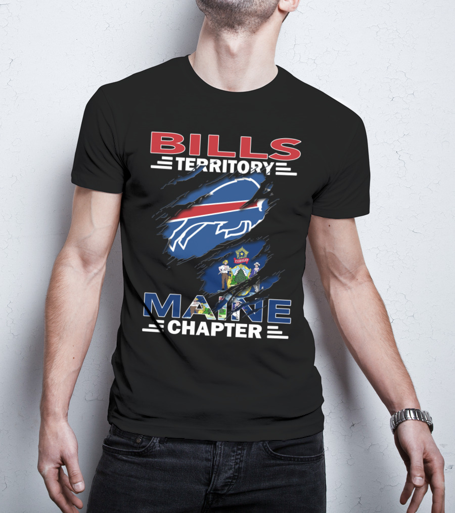 Bills Territory Maine Chapter Buffalo Logo Rip Maine Flag T-Shirt