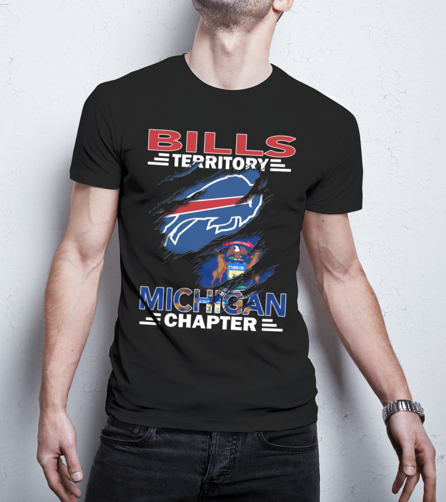 Bills Territory Michigan Chapter Buffalo Football Fan Club Michigan Flag Background T-Shirt