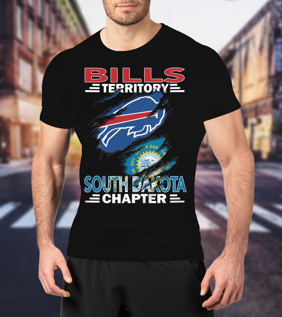 Bills Territory South Dakota Chapter Logo With South Dakota Flag And Buffalo Football T-Shirt