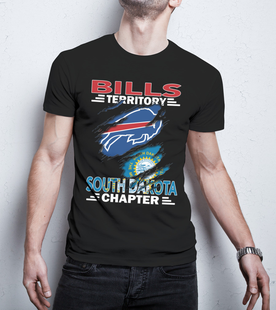 Bills Territory South Dakota Chapter Logo With South Dakota Flag And Buffalo Football T-Shirt