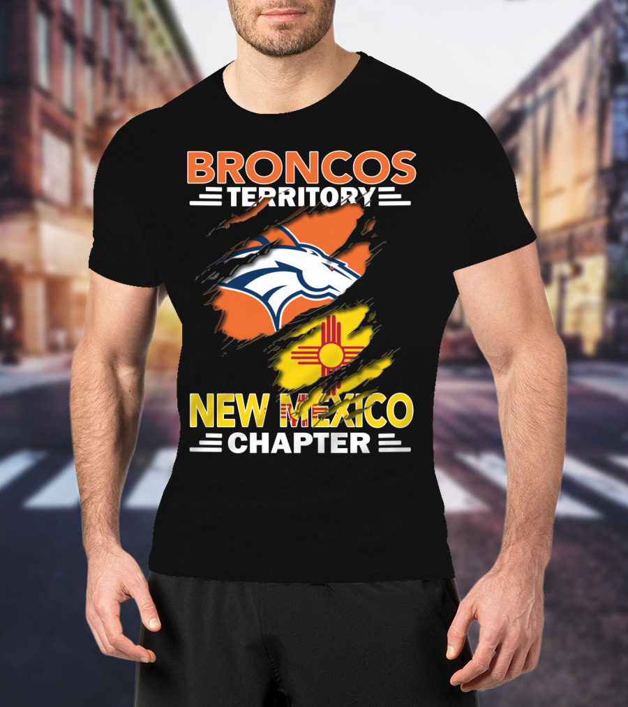 Broncos Territory New Mexico Chapter Ripped Logo And Zia T-Shirt