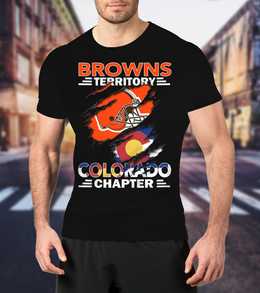 Browns Territory Colorado Chapter Football Helmet And Flag T-Shirt
