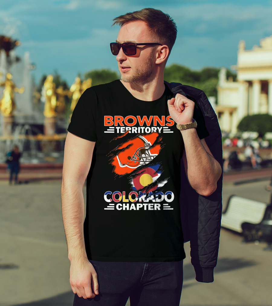 Browns Territory Colorado Chapter Football Helmet And Flag T-Shirt