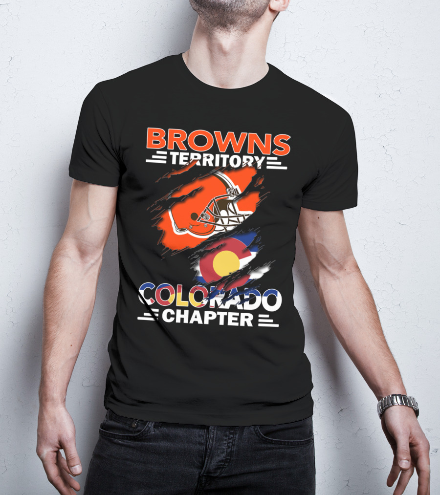Browns Territory Colorado Chapter Football Helmet And Flag T-Shirt