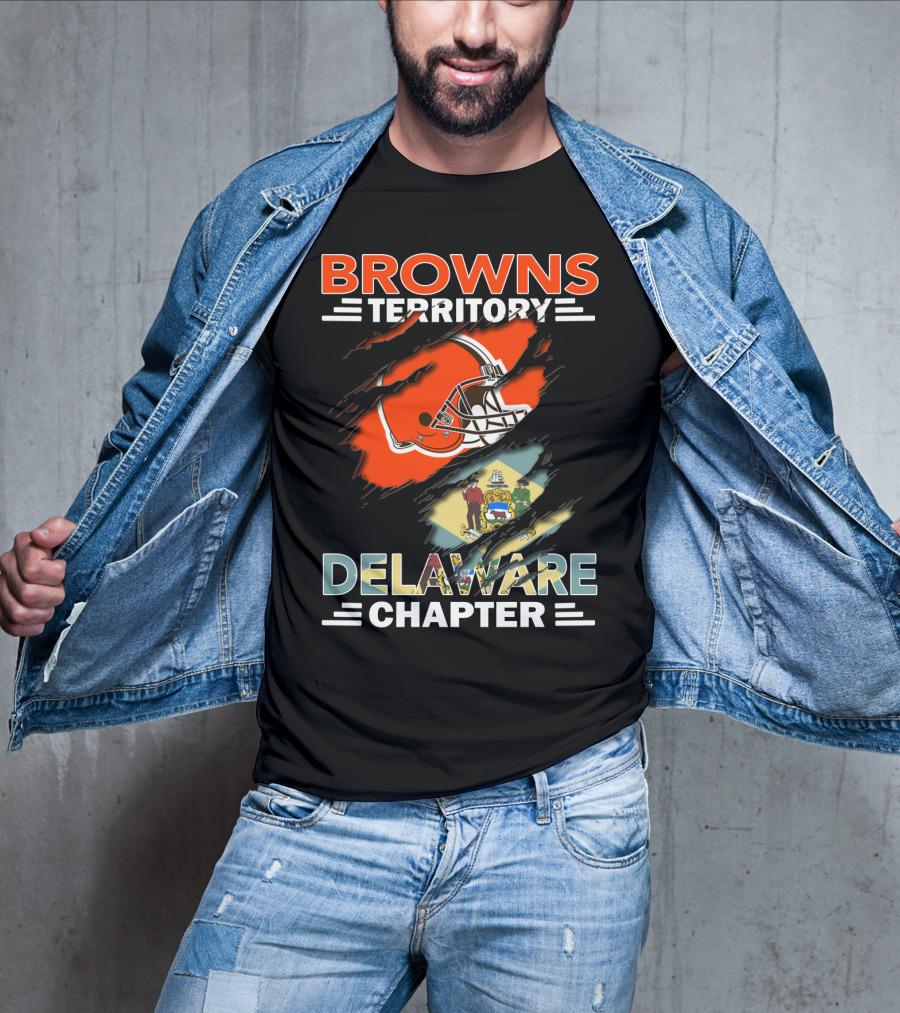 Browns Territory Delaware Chapter Helmet And State Flag Browns Territory Delaware Chapter T-Shirt