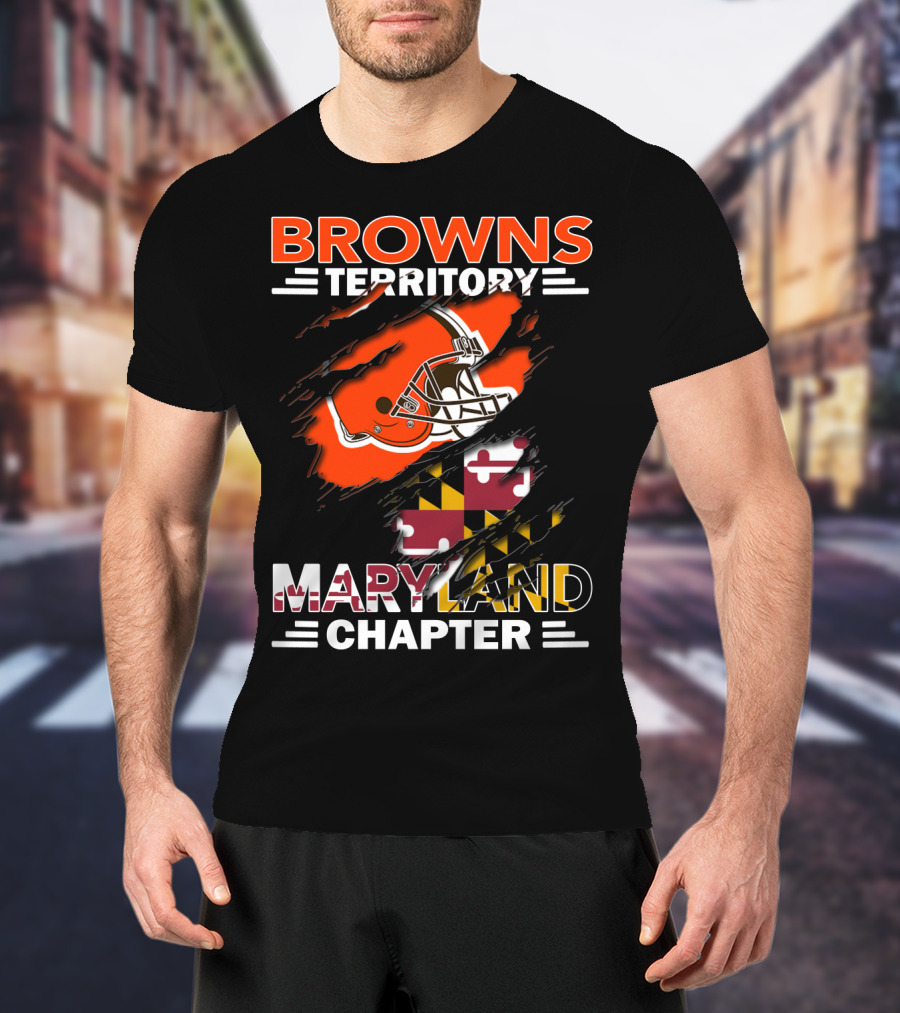 Browns Territory Maryland Chapter Football Helmet Maryland Flag T-Shirt