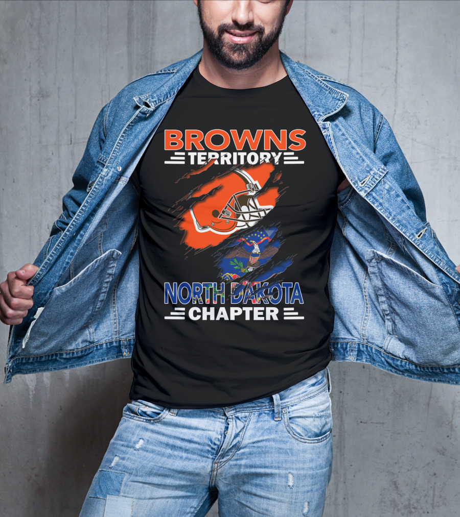 Browns Territory North Dakota Chapter Football Helmet And State Flag T-Shirt