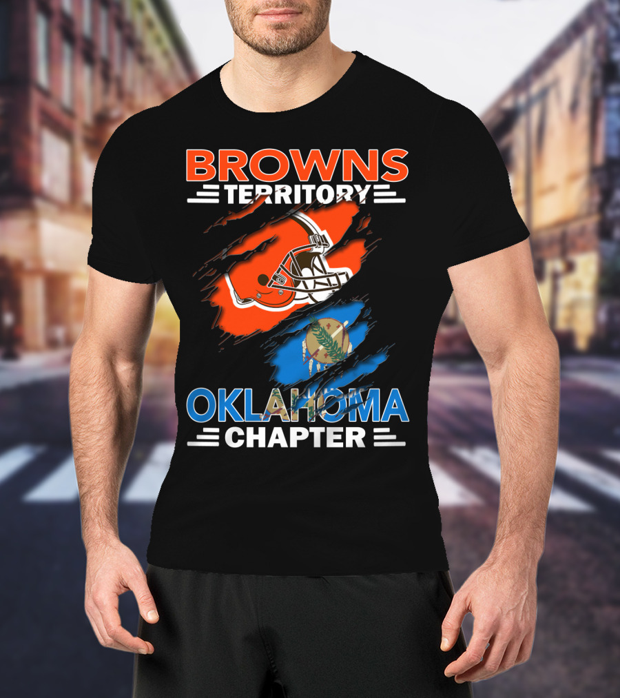 Browns Territory Oklahoma Chapter With Helmet And Oklahoma Flag T-Shirt