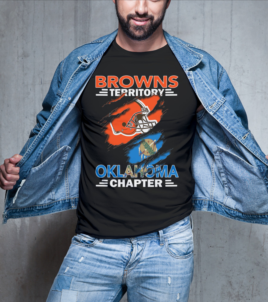 Browns Territory Oklahoma Chapter With Helmet And Oklahoma Flag T-Shirt