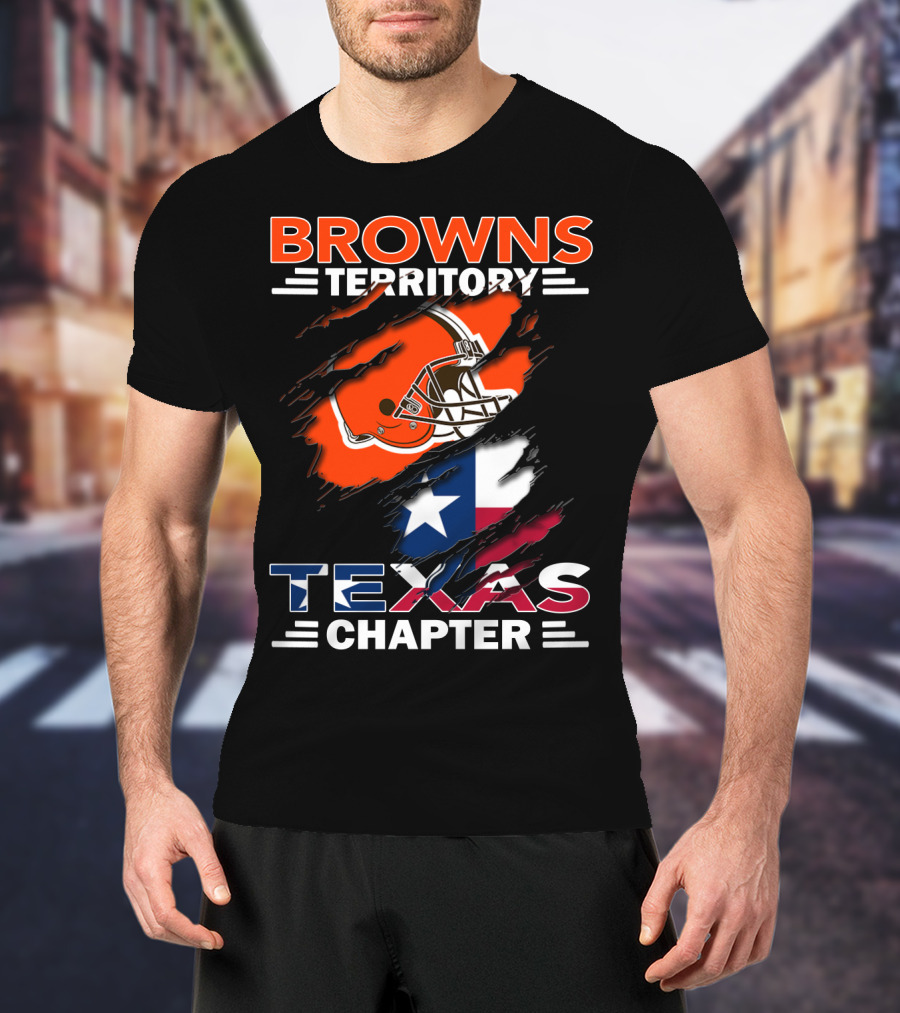 Browns Territory Texas Chapter Football Helmet And Texas Flag T-Shirt