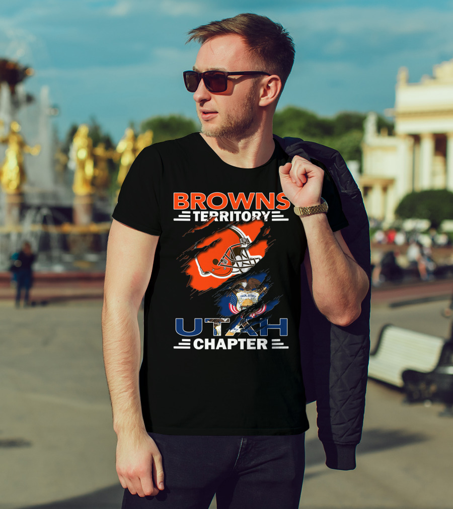 Browns Territory Utah Chapter Football Helmet And Utah State Seal Industry America Seventieth T-Shirt