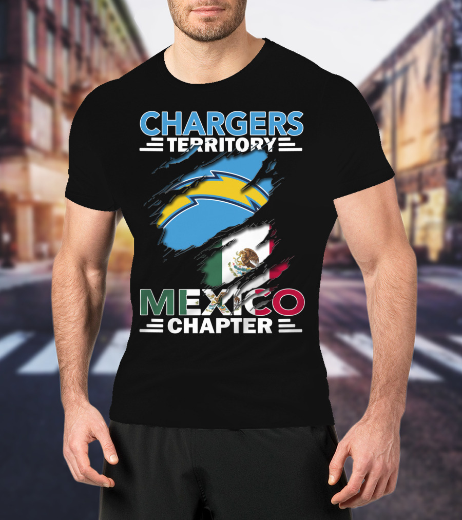 Chargers Territory Mexico Chapter Bold Lightning Logo And Flag Stripes T-Shirt