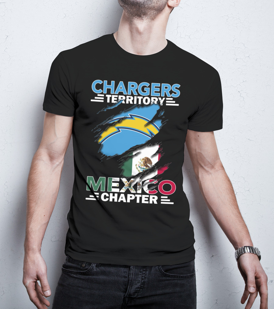 Chargers Territory Mexico Chapter Bold Lightning Logo And Flag Stripes T-Shirt