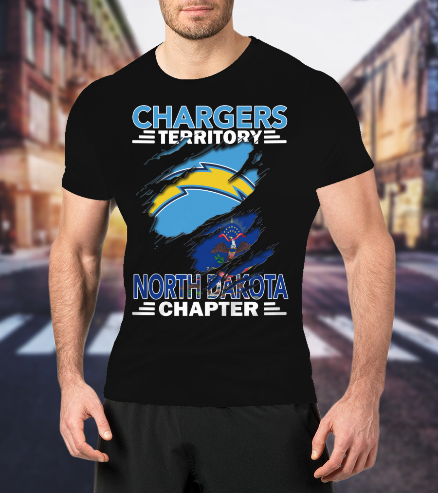 Chargers Territory North Dakota Chapter With Lightning Bolt And State Flag Elements T-Shirt