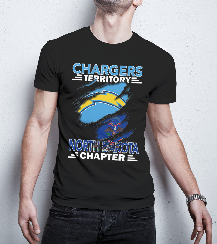 Chargers Territory North Dakota Chapter With Lightning Bolt And State Flag Elements T-Shirt