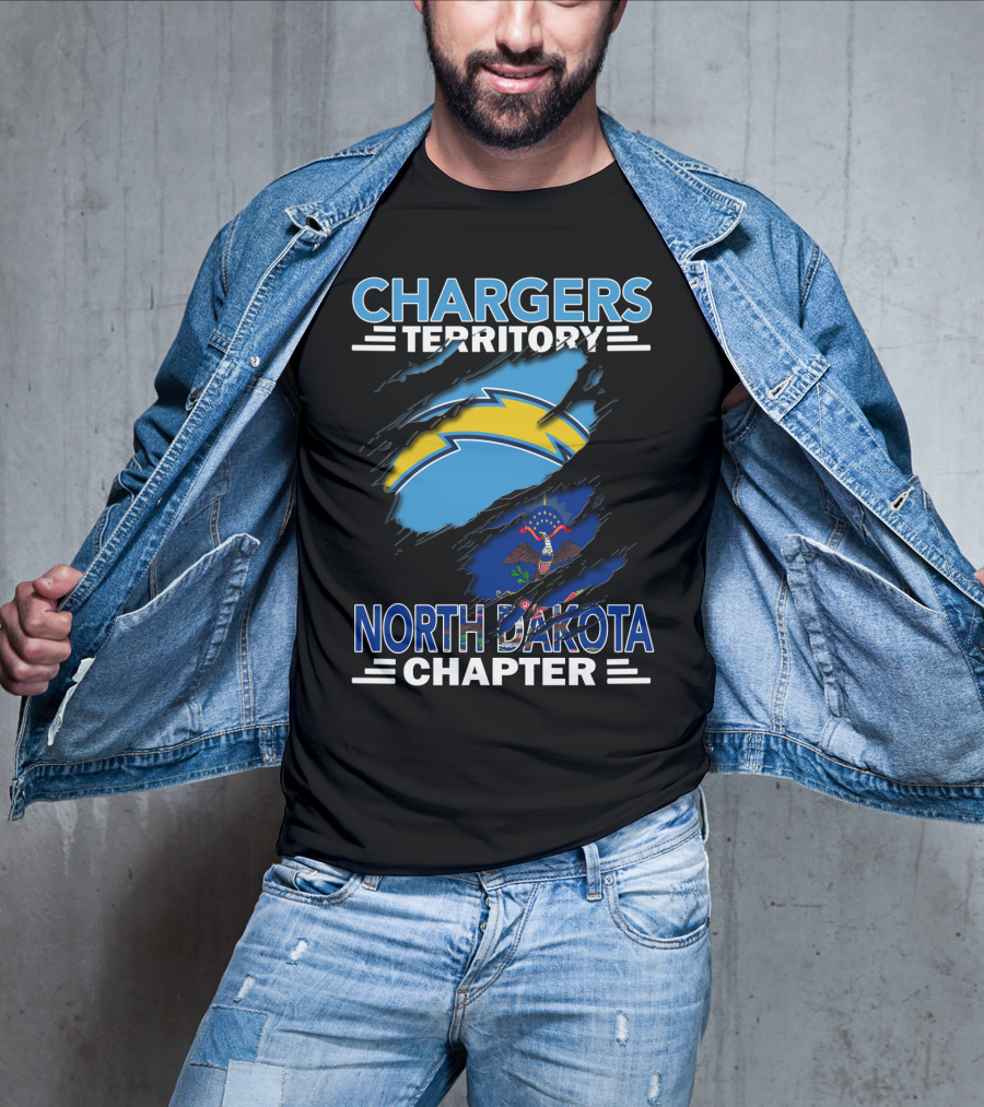 Chargers Territory North Dakota Chapter With Lightning Bolt And State Flag Elements T-Shirt