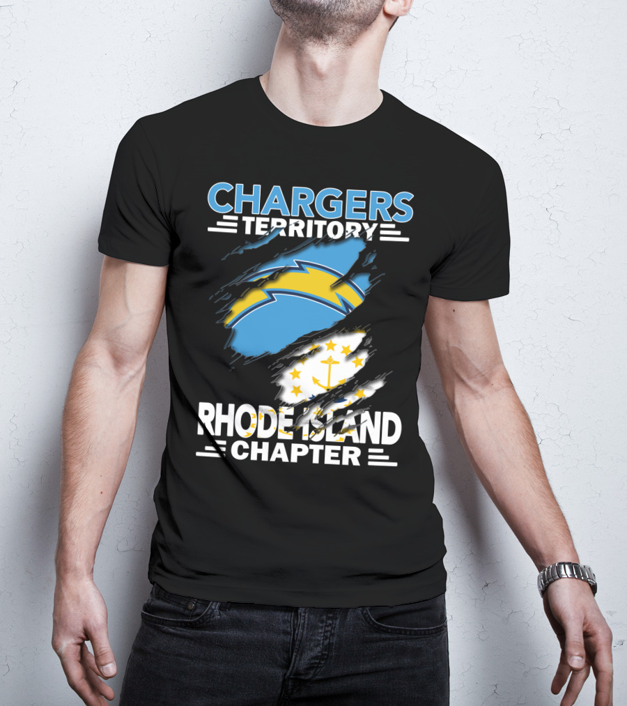 Chargers Territory Rhode Island Chapter Logo With Split Design Featuring Iconic Symbols T-Shirt